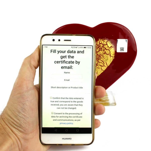 Autocollant de marque avec hologramme garantissant qu'il s'agit d'une pièce originale en verre de Murano OMG® 2